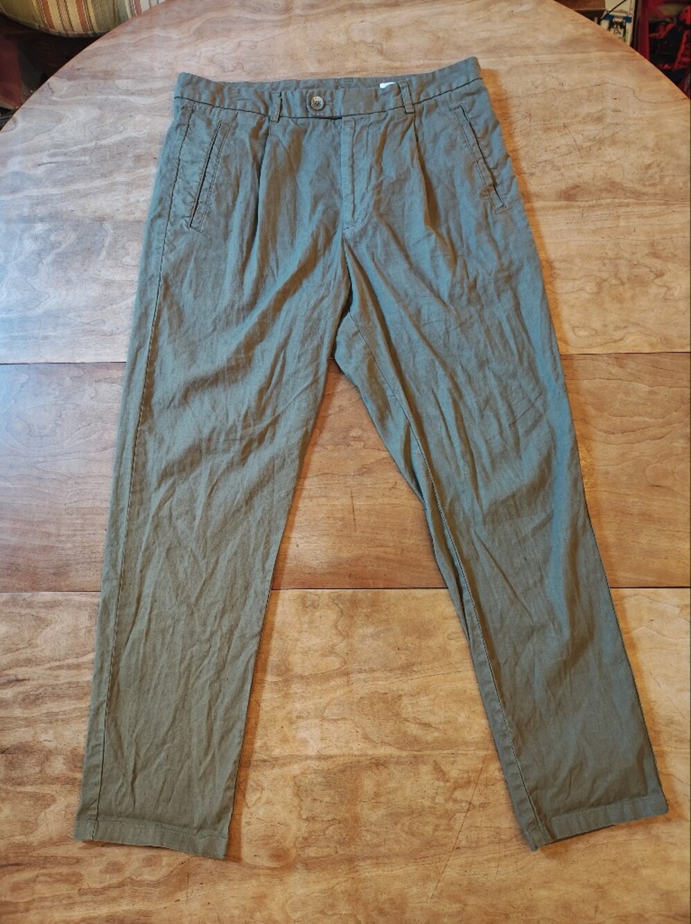 Bonobos Linen Pants • Men’s 33×30 • Faded Olive Green Summer Trousers